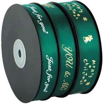 25 мм 50 ярдов Темно-зеленая печатная лента для заколки-банта, аксессуар для волос, Розовые цветы, Упаковка подарочной коробки, Рождественские поделки, Упаковка своими руками