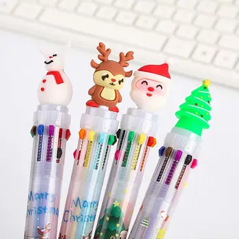 10 Цветов, милые письменные принадлежности, Мультяшный Снеговик, офисная школьная масляная ручка, Рождественская шариковая ручка, Рождественские шариковые канцелярские принадлежности
