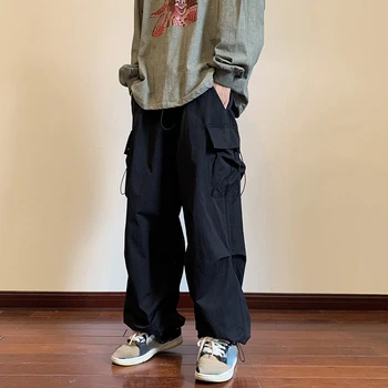 Брюки Мужская Уличная Одежда Хип-хоп Брюки С эластичной резинкой на талии Шаровары длиной до щиколоток Черные Повседневные женские брюки Harajuku с карманами