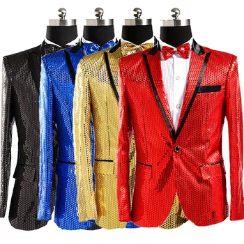 Блестящее сценическое платье с блестками, мужской костюм, куртка певца, куртка ведущего (пиджак + галстук-бабочка)
