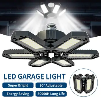 Светодиодный светильник для гаража, Деформируемый светодиодный потолочный светильник для гаража, Регулируемый, 6 панелей, Светодиодная лампа E27/E26, светодиодные фонари, Промышленные лампы для гаража