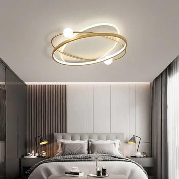 Новая Светодиодная люстра в современном стиле для спальни, гостиной, кухни, кабинета, потолочный светильник с золотым кольцом, Круглый дизайн, светильник с дистанционным управлением