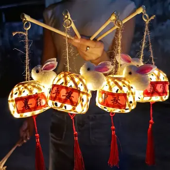 Фонарь в китайском стиле, бамбуковый светодиодный светильник, светящийся фонарь ручной работы, Фестиваль середины осени, Детские переносные фонари, украшение для дома