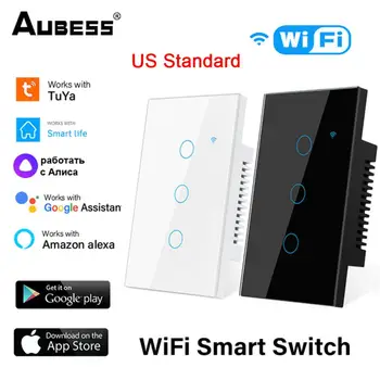 1/2/3/4 Банды Tuya Wifi Smart Touch Switch Требуется нейтральный провод Умный дом Выключатель света Пульт дистанционного управления с Alexa Google Home