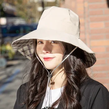 Женская Летняя Кепка с клапаном, Хлопковая шляпа UPF 50 +, Солнцезащитный козырек со шнурком на шее, Летняя кепка-ведро для путешествий