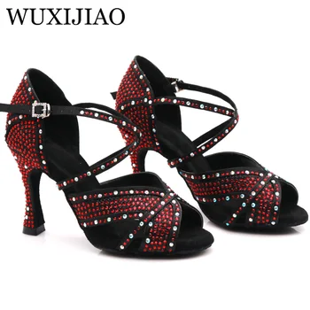 Бренд WUXIJIAO, женская обувь для бальных танцев, Обувь для латиноамериканских танцев, босоножки для Сальсы 8.5/9/7.5 Высокие каблуки см