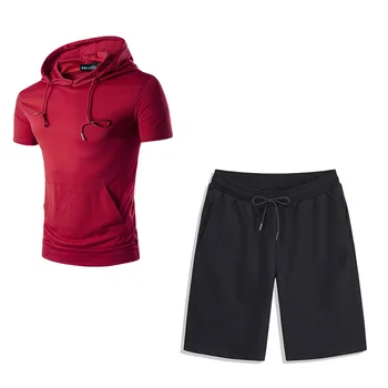 Совершенно новые базовые мужские комплекты, пуловер, летняя спортивная одежда из двух предметов с коротким рукавом, Свободные шорты и толстовки