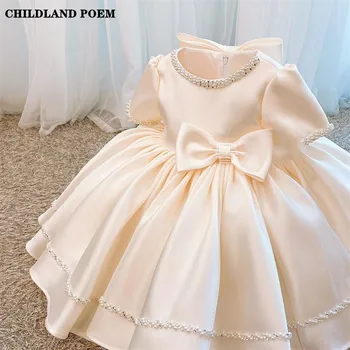 Детское Платье для Крещения, платье на 1 день Рождения для маленькой девочки, расшитое бисером, тюлевое Элегантное платье для девочек на вечеринку и свадьбу, Детское бальное платье