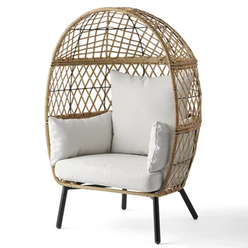 Уличное плетеное стационарное кресло-яйцо с кремовыми подушками, Садовое кресло, Уличная мебель, Мебель для патио, Современный простой