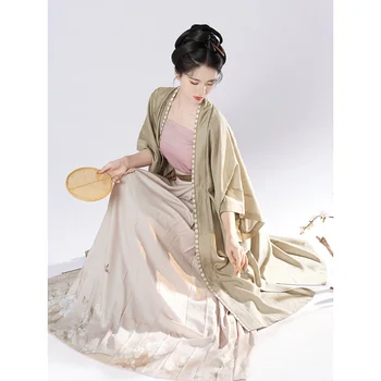 3 шт., оригинальное женское платье Hanfu династии Сун, комплект из 3 предметов, длинное пальто в китайском стиле с коротким рукавом, улучшенный слинг, классическая плиссированная юбка