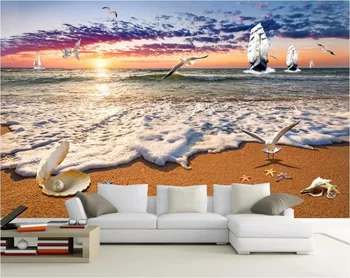 Индивидуальный дизайн фотографий, 3D настенные фрески, обои, нетканый материал, морской пляж, парусный спорт, фоновая живопись, обои для гостиной