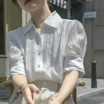 Белая Рубашка с рукавами, Женский дизайн, Ощущение Маленького Темперамента, Французские пассажиры, Чувствующие себя Пожилыми, Шифоновая Блузка с короткими рукавами