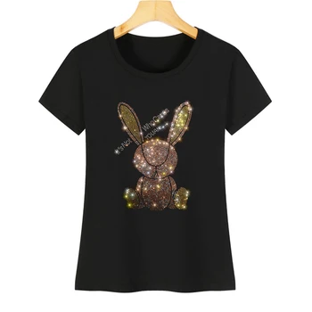 Блестящая футболка с рисунком медведя с горячей дрелью, женская летняя футболка с короткими рукавами и рисунком кристалла, мягкая хлопковая женская футболка с круглым вырезом