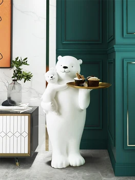 Статуя белого медведя на подносе, Статуэтка животного, украшение для дома, подарок на новоселье, мебель для дома